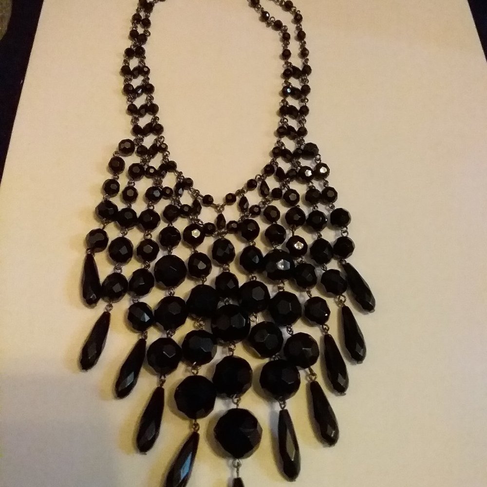 Liz Claiborne Black  Beaded Statement Necklace
